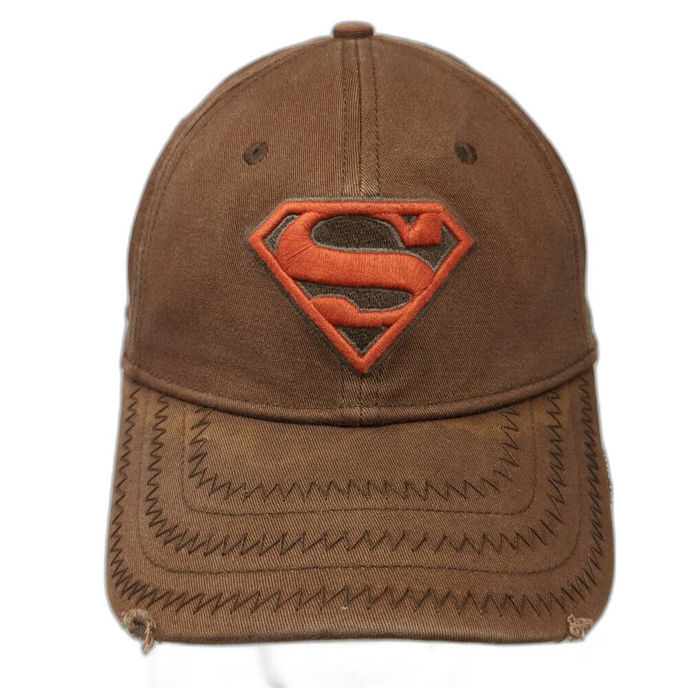 DC Comics Superman Baseball Cap Brown OSFM Orange Logo A-Flex Stretch Fitted Hat